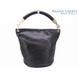 Chanel Coco Mark Bucket Handbag Hobo Shoulder Bag Black Leather Matte